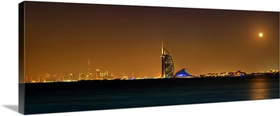 Cityscape At Night, Burj Al Arab Hotel, Dubai, UAE