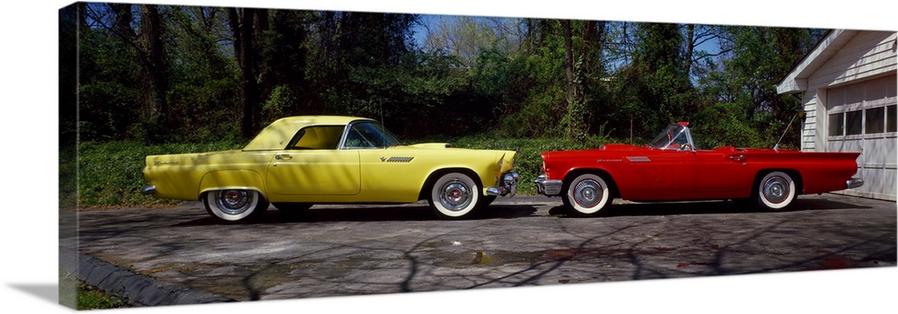 Classic Ford Thunderbird cars on a street