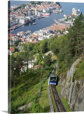 Cliff railway moving up on Mt. Floyen, Bergen, Hordaland County, Norway