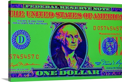 Close-Up Detail American Dollar Bill, George Washington, Colors Are Surreal Posterized