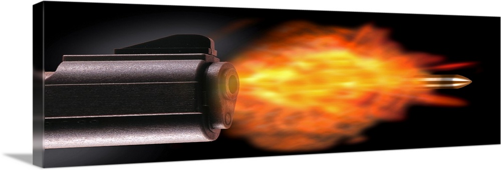 Close-up of a gun firing a bullet