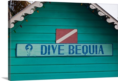 Close-up of Sign Dive Bequia, Port Elizabeth, Bequia, Saint Vincent And The Grenadines