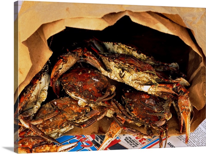 Closeup of steamed crabs in a paper bag, Maryland Great Big Canvas