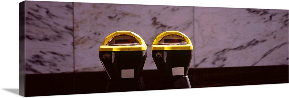 Close-up of two expired parking meters, San Francisco, California