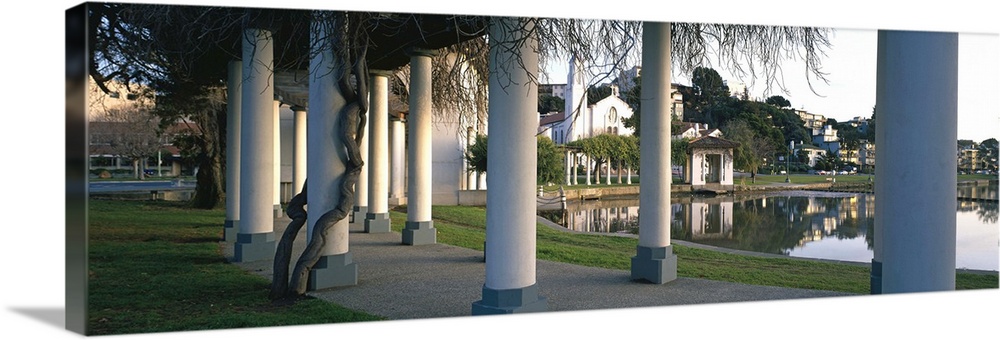 Columns at lakeside, Lake Merritt, Oakland, Alameda County, California, USA