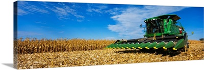 Combine Harvesting A Cornfield, Minnesota, USA