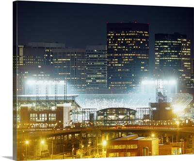 Coors Field lit up at night, Denver, Colorado