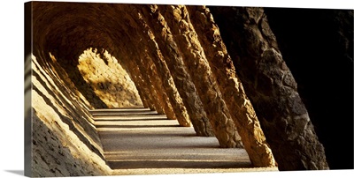 Corridor in a park, Park Guell, Barcelona, Catalonia, Spain