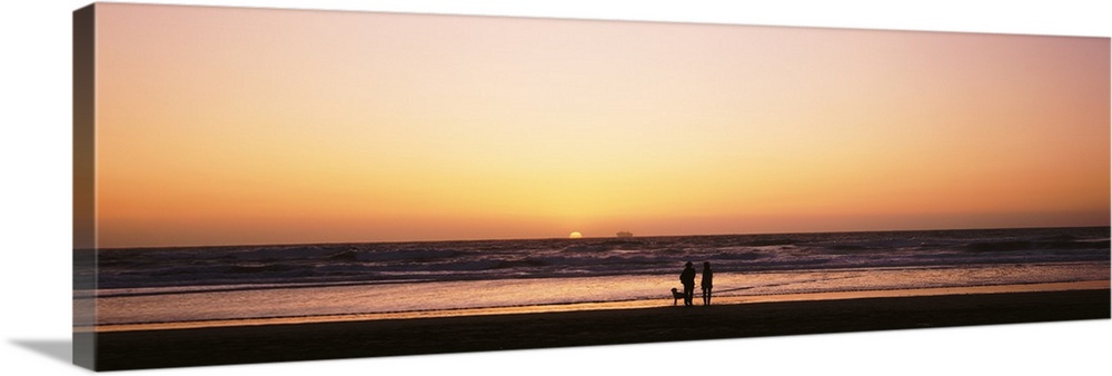 Couple w/ dog at sunset on Ocean Beach Southern CA