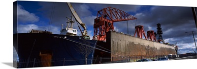 Cranes on a container ship in a shipyard Swan Hunter Wallsend Newcastle Upon Tyne Tyne And Wear England