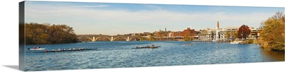 Crew teams in their sculls on the Potomac River, Washington DC