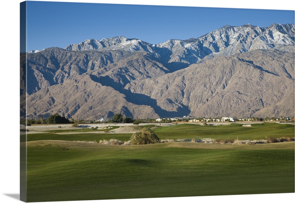 USA, California, Palm Springs, Desert Princess Golf Course and Mountains, winter