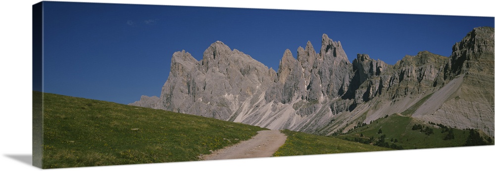 Dirt road leading to a mountain, Geisler Gruppe, Italy