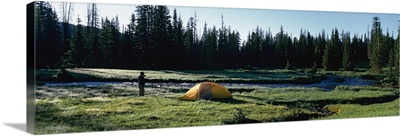 Dome tent near a river, Beartooth Mountains, Montana