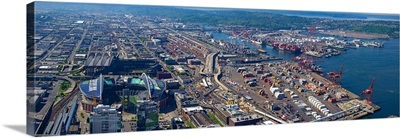 Elevated view of CenturyLink Field and Safeco Field from Sky View Observatory