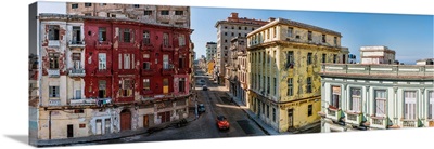 Elevated view of houses on the street in a town, Havana, Cuba