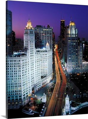 Elevated view of Michigan Avenue at dusk, Chicago, Cook County, Illinois