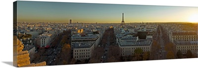 Elevated view of Paris from Arc de Triomphe, Eiffel Tower, Ile-De-France, France