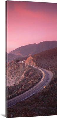 Elevated view of the California State Route 1 at dusk, Pacific Coast, California
