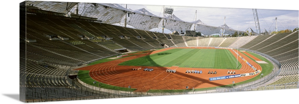 Elevated view of the Olympic Stadium, Munich, Bavaria, Germany