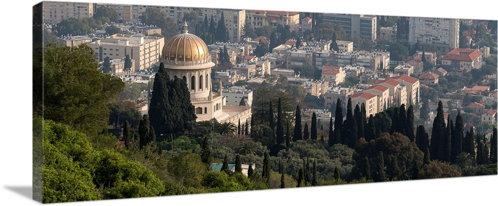 Elevated view of the Terraces of the Shrine of the Bab, Bahai Gardens, German Colony Plaza, Haifa, Israel