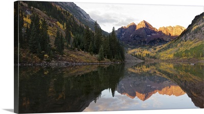 Elk Mountains reflected in Maroon Bells Lake, Pitkin County, Colorado