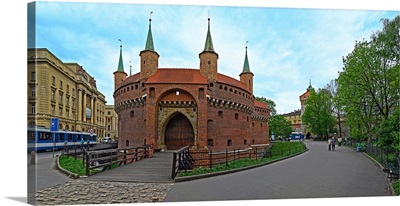 Facade of a Barbakan Fortress, Krakow, Poland