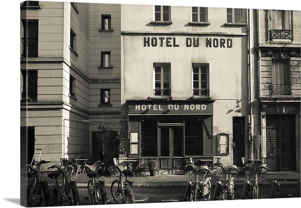 Facade of a hotel, Hotel Du Nord, Canal Saint-Martin, Paris, Ile-de-France, France
