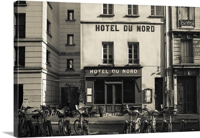 Facade of a hotel, Hotel Du Nord, Canal Saint Martin, Paris, Ile de France, France