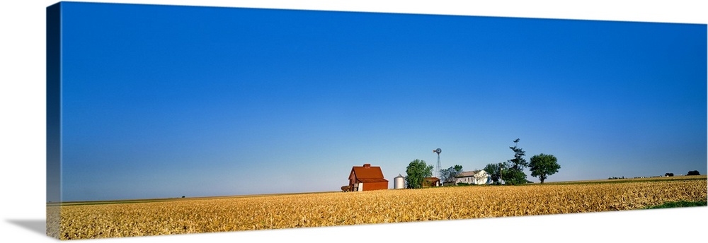 Farm against clear sky, illinois, USA.