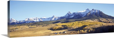 Farm with mountain range, Last Dollar Ranch, Colorado