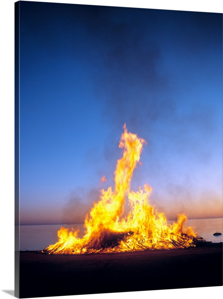 Fire on the beach, gotland island, sweden.