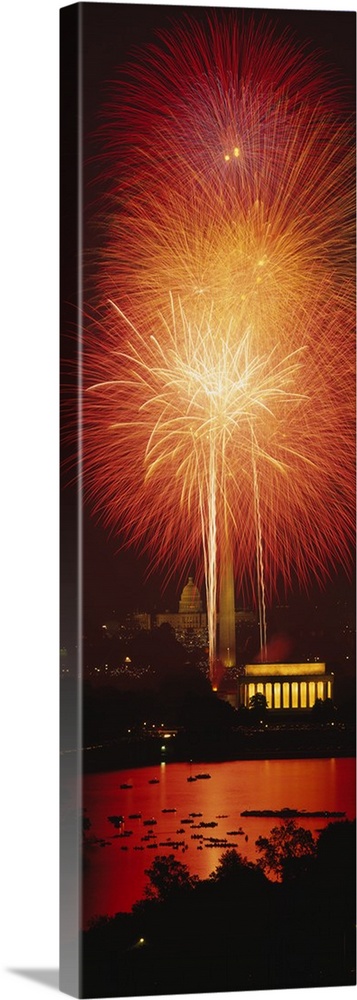 Fireworks display at night, Capitol Building, Lincoln Memorial, Pennsylvania Avenue, Washington DC