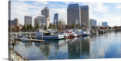 Fishing boats docked at a marina San Diego California