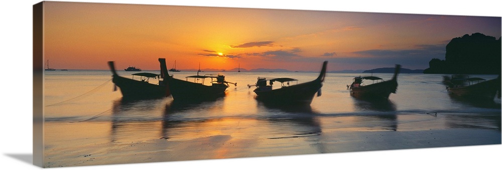 Fishing boats in the sea, Railay Beach, Krabi, Krabi Province, Thailand