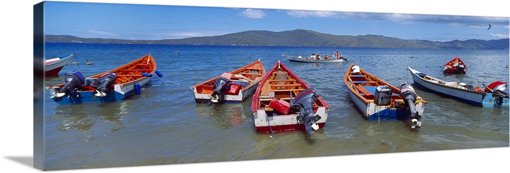 Fishing boats in the sea Santa Fe Mochima National Park Anzoategui State Sucre State Venezuela