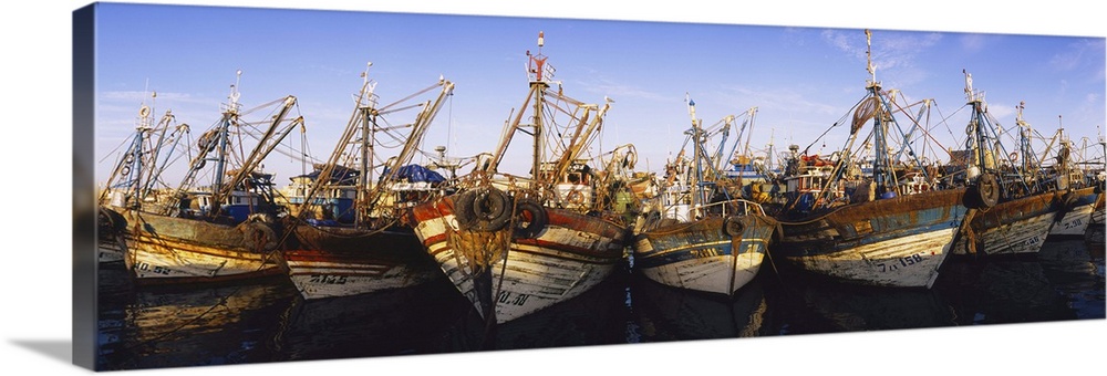 Fishing boats moored at a harbor, Essaouira, Morocco