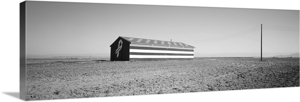 Flag barn along Highway 41, Fresno, California