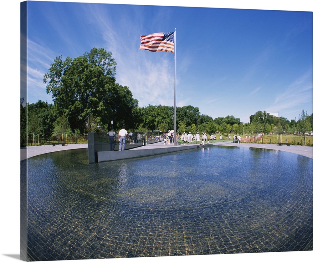 Flag fluttering at a war memorial, Korean War Memorial, Washington DC