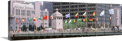 Flags on a bridge, Michigan Ave Bridge, Chicago, Illinois