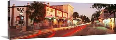 Florida, Key West, Duval Street, Sloppy Joe's Bar illuminated at night