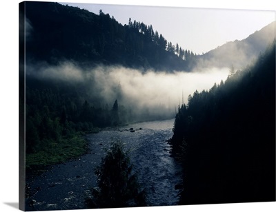 Fog over a river at dawn, Lochsa River, Idaho,