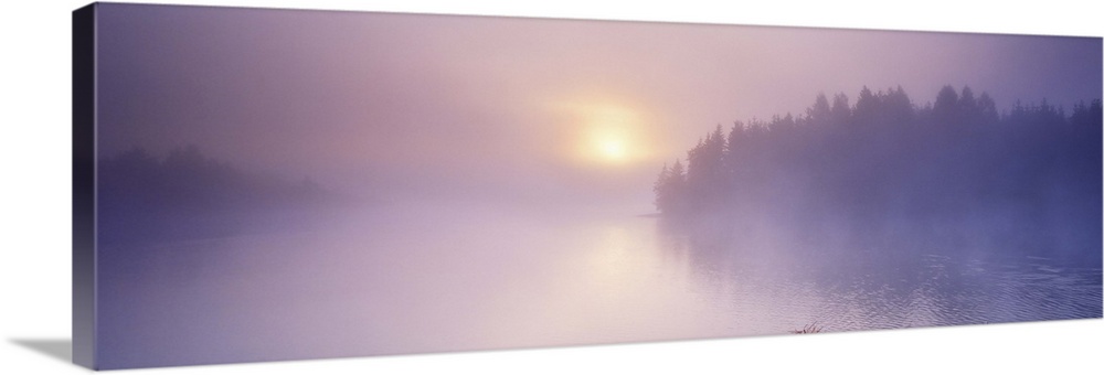 Fog over a river at dawn, Vuoksi River, South Karelia, Finland