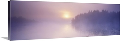 Fog over a river at dawn, Vuoksi River, South Karelia, Finland