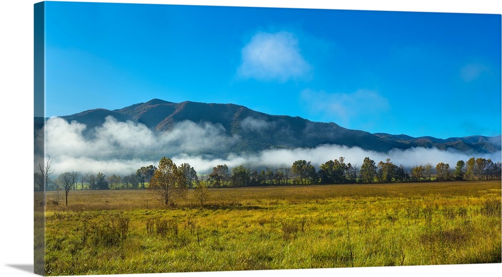 Fog over mountain, Cades Cove, Great Smoky Mountains National Park, Tennessee, USA.