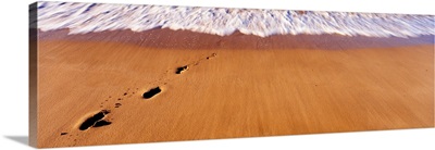 Footprints in sand on the beach, Hawaii