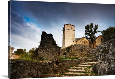 Fortified church at La Couvertoirade, Aveyron, Midi-Pyrenees, France