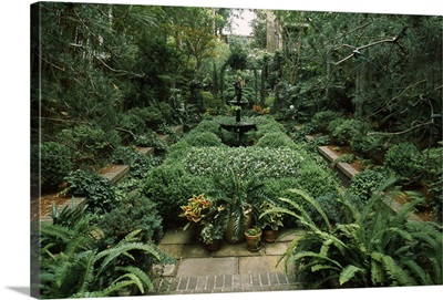 Fountain in a garden, Savannah, Chatham County, Georgia,