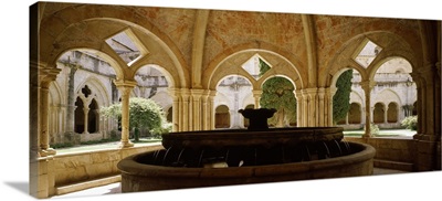 Fountain in a monastery, Poblet Monastery, Conca de Barbera, Tarragona Province, Catalonia, Spain