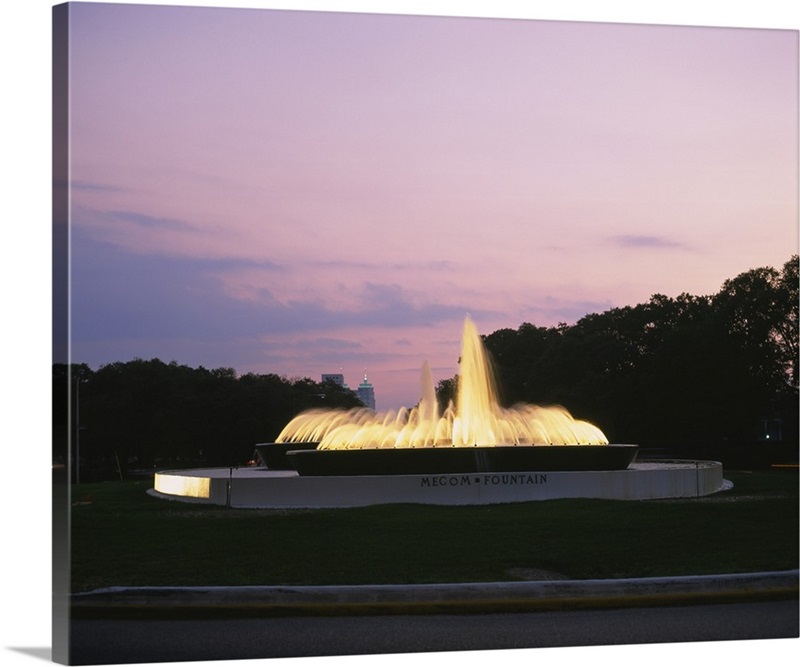 Fountain in a park at dusk, Mecom Fountain, Houston, Texas | Great Big ...